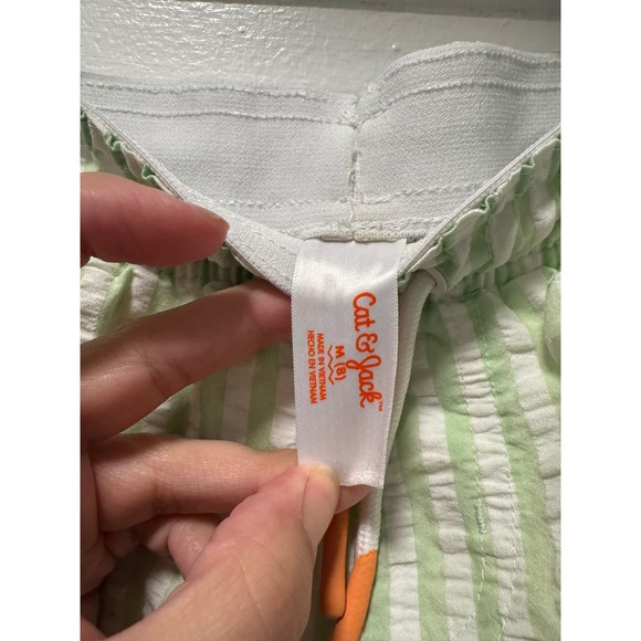 Cat & Jack Boys Green White Seersucker Swim Trunks Shorts Size M 8 Drawstring - Picture 3 of 3